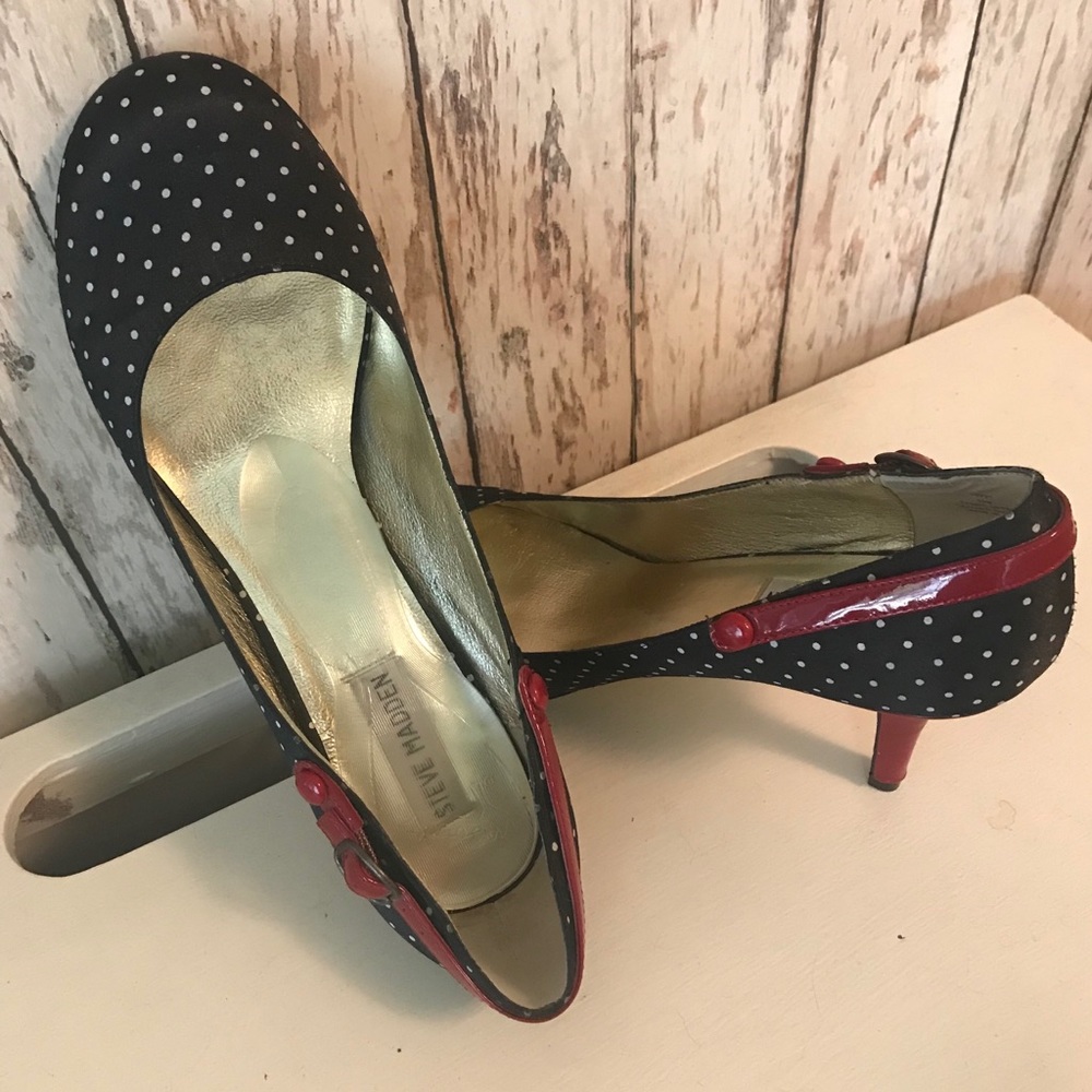 Steve Madden Black with white polka dot heels